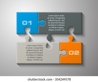 Double piece flat puzzle round infographic presentation. 2 step circle business diagram. Two section compare service banner. Vector illustration template shape . 3d Abstract Background