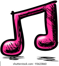 Double pink music note hand drawing cartoon sketch illustration in childish doodle style