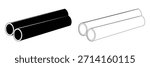Double pipe or tube icon set solid and outline style,Icons in  steel products. Contains such icons as rolled steel, metal beams, rods, wire and pipes.