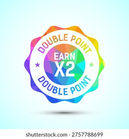 Double point earn x2 badge with colorful wavy edge polygon geometric pattern shape