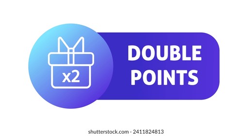 Double points sign. Flat, blue, gift box x2, double points icon. Vector icon