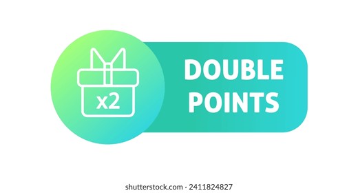Double points sign. Flat, green, gift box icon x2, double points icon. Vector icon