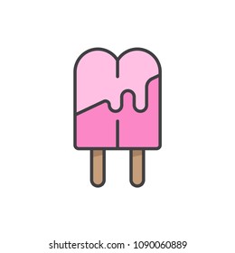 Double popsicle flat line colored icon.