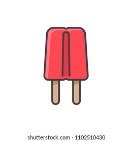 Double popsicle ice cream colored line icon.