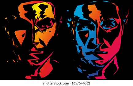 Double portrait of a man. Vector illustration.