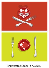 Double poster, with cutlery and salami