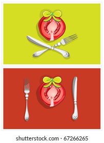 Double poster, with cutlery and a slice of tomato