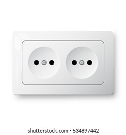 Double power socket, 3d realistic vector illustration, electric object, isolated on white background, eps 10