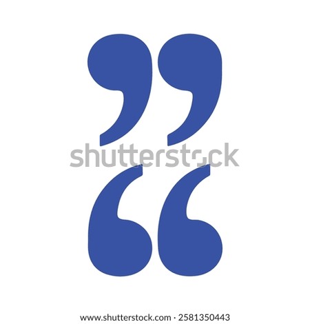 Double quotation mark blue silhouette icon vector flat illustration design on white background.