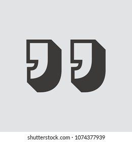 Double quotes icon isolated of flat style. Vector illustration.