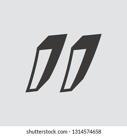 Double quotes icon isolated of flat style. Vector illustration.