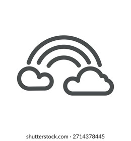 Icono de Clima de arco iris doble. Ilustración de arco gemelo de línea delgada para fenómenos atmosféricos raros después de la lluvia y la interacción con la luz solar. Símbolo de Vector de contorno aislado, pictograma de trazo editable