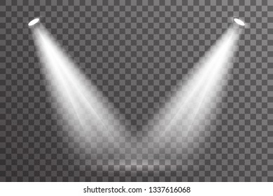 Double ray scene spotlight illumination light bright electric effect glow special abstract flare transparent set background vector illustration