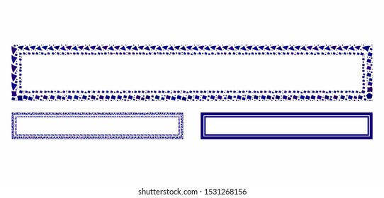 Double rectangle frame composition of humpy items in various sizes and shades, based on double rectangle frame icon. Vector rough items are united into collage.
