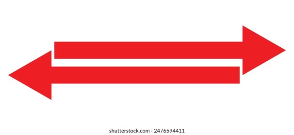   Double red arrow icon isolated, Red horizontal long double arrow. long arrows left and right in flat style. arrows vector illustration. Double hade arrow, curser arrow.