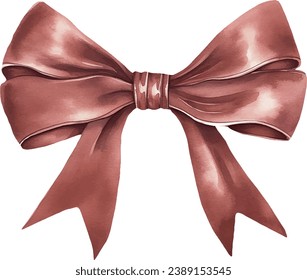 Double Red bow with ribbon, watercolor vector illustration and christmas element. Template for gift decoration, greeting cards, invitation, wedding card, celebration, anniversary, birthday, party.