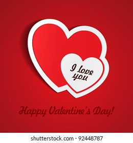 Double Red Heart Paper Sticker With Shadow Valentine's day vector illustration Postcard eps 10