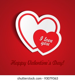Double Red Heart Paper Sticker With Shadow Valentine's day vector illustration Postcard eps 10