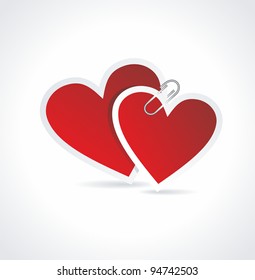 Double Red Heart Paper Sticker. Valentine's day card.