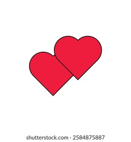 Double red hearts icon isolated on white background. Love symbol modern, simple, vector, icon for website design, mobile app, ui. Vector Illustration