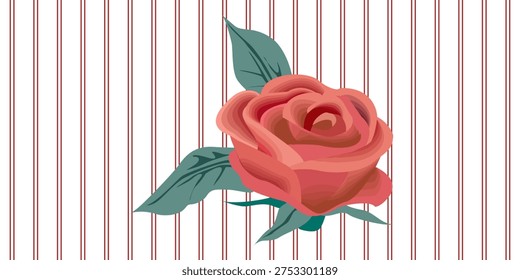 Double red lines on a white background, and a rose in the center.
