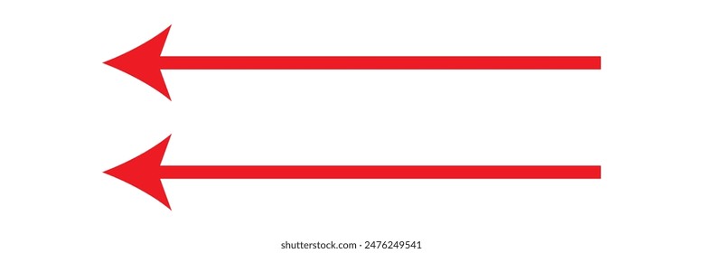 double Red Long arrow to the left. Red arrow isolated on white background. Long double red arrow vector design for website, app and logo design. Dual sided arrow vector, icon, silhouette design.