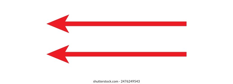 double Red Long arrow to the left. Red arrow isolated on white background. Long double red arrow vector design for website, app and logo design. Dual sided arrow vector, icon, silhouette design.