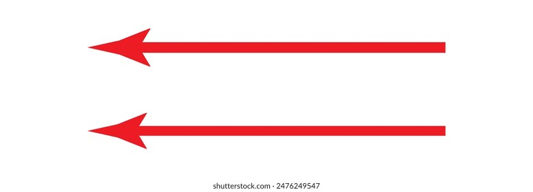 double Red Long arrow to the left. Red arrow isolated on white background. Long double red arrow vector design for website, app and logo design. Dual sided arrow vector, icon, silhouette design.