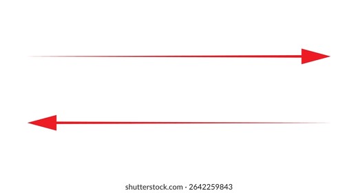 double Red Long arrow to the left. Red arrow isolated on white background. Long double red arrow vector design for website, app and logo design. Dual sided arrow vector, icon, silhouette design.