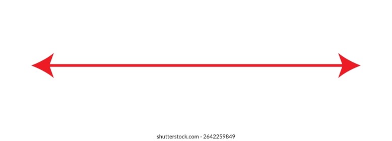 double Red Long arrow to the left. Red arrow isolated on white background. Long double red arrow vector design for website, app and logo design. Dual sided arrow vector, icon, silhouette design.