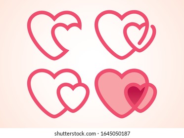 double red love heart icon, happy valentine day, illustration vector