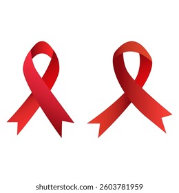 Double red ribbon. Awareness support icons. Solid color loops. Vector symbols.