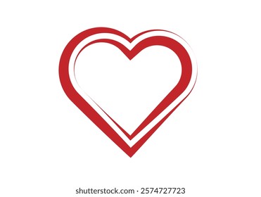 Double red stroke heart on white background