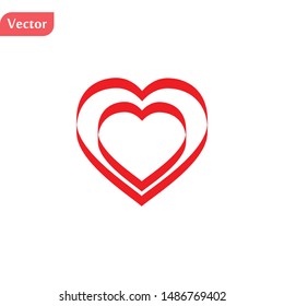 Double of red vector hearts retro styled and stroked by hands with brush for logo, romantic love design, wedding or Valentine s day card