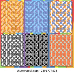 Double retro mesh Interlaced overlap Set of seamless pattern. Textile textures vector collection.