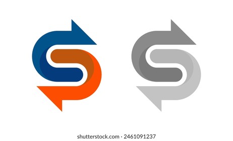 Double Reverse Arrow with repeat, return flow, Icon Replacement and Mode Sign Exchange on White Background. Editable vector illustration eps10