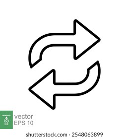 Double reverse arrow, replace icon. Simple outline style. Transfer, switch, swap, flip, change, exchange linear sign on white background. Thin line vector illustration. EPS 10.