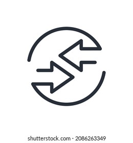 Double reverse arrow for transfer, mobile concept exchange symbol . Change,  refund  icon.Vector linear illustration isolated on white background.