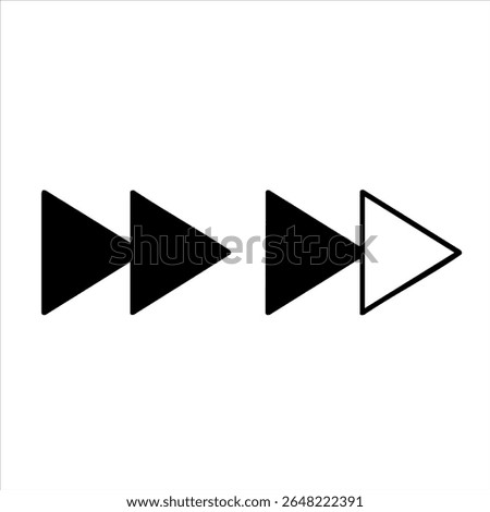 Double Right Arrow Fast Forward with Skip, and Next Icon on White.