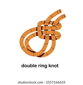 Double ring knot, loop. Rope tied for security, safety. Strong string structure, utility. Safe lace, noose from twine, cable, cord. Flat graphic vector illustration isolated on white background