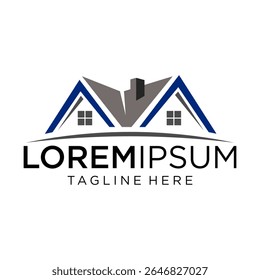 Double roof house logo featuring an elegant and simple design, perfect for real estate, construction or property management businesses.
