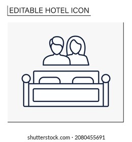 Double room line icon. Hotel room with bedroom for two people, couple. Suitable accommodation with bath. Hotel concept. Isolated vector illustration. Editable stroke