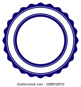 Double rosette circular frame template. Vector draft element for stamp seals in blue color.