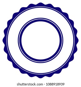 Double rosette circular frame template. Vector draft element for stamp seals in blue color.