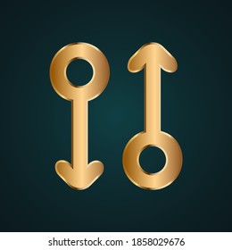 Double Round Arrow Vector Icon. Gradient Gold Metal With Dark Background