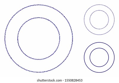 Double round frame composition of unequal elements in various sizes and color tones, based on double round frame icon. Vector raggy elements are united into composition.