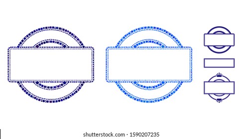 Double round and rectangle frame composition of round dots in different sizes and color tints, based on double round and rectangle frame icon. Vector dots are grouped into blue composition.