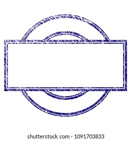Double round and rectangle frame grunge textured template. Vector draft element with grainy design and dust texture in blue color. Designed for overlay watermarks and rubber seal imitations.