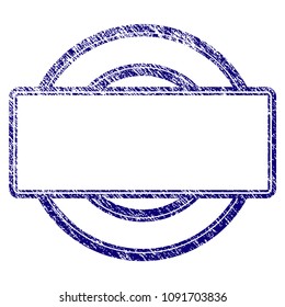 Double round and rectangle frame grunge textured template. Vector draft element with grainy design and unclean texture in blue color. Designed for overlay watermarks and rubber seal imitations.