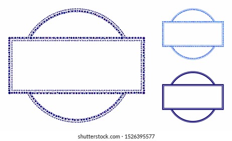 Double round and rectangle frame mosaic for double round and rectangle frame icon of round dots in different sizes and color tones. Vector round elements are grouped into blue mosaic.